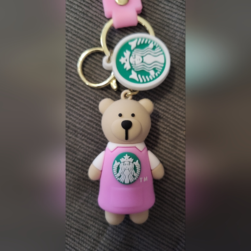 Starbucks NWOT Bear Keychain with Pink Outfit